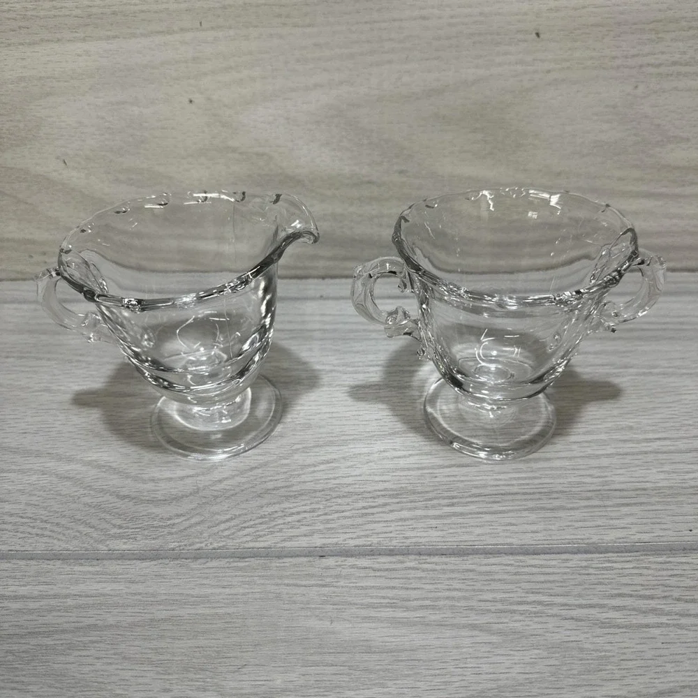 FOSTORIA Century Clear Glass Fitted Creamer & Sugar Bowl Set 4